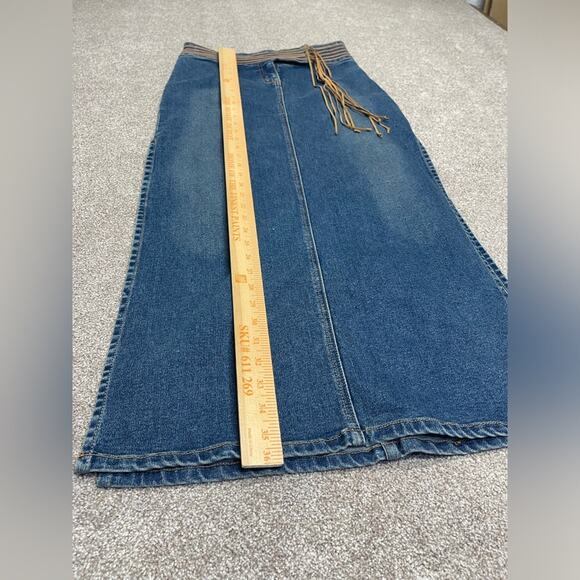 vtg Y2K 00s boho grunge western Bubblegum Long Maxi denim Skirt High Slit 5/6 - Picture 12 of 13